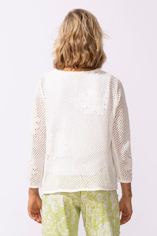 Escape by Habitat White Floral Crochet Pullover