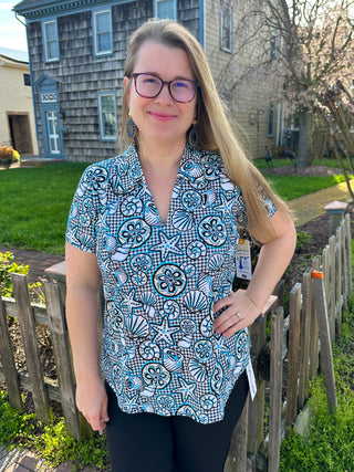 Lulu B Black Gingham Shells Short Sleeve Collar Top