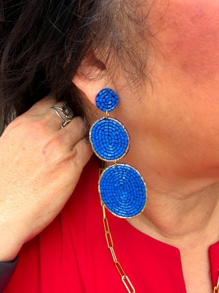 Beaded 3 Oval Drop Earrings Royal Blue