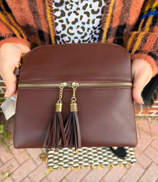 Tara 2 Tone Crossbody/Wristlet-Dark Chocolate