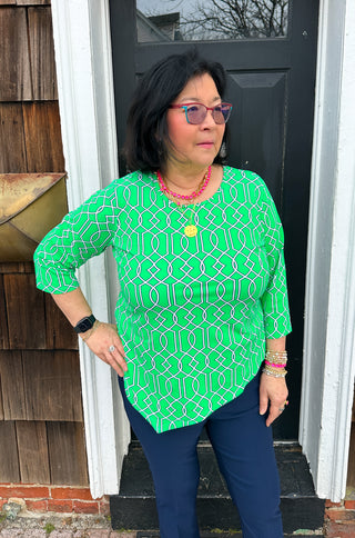 Lulu B Clear Kelly Lattice Asymmetrical Scoop Neck Top