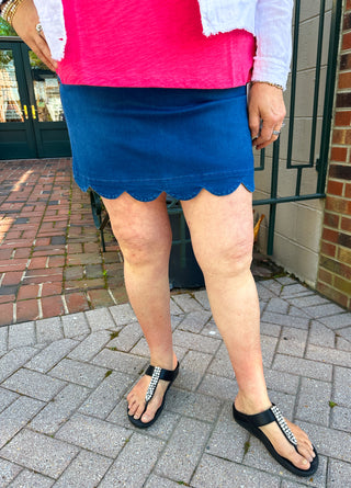 Lulu Scallop Dark Denim Skort