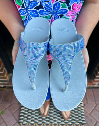 FITFLOPS LULU CRYSTAL EMBELLISHED TOE-POST SANDALS QUIET BLUE