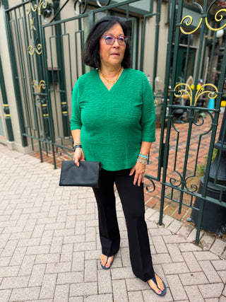 Lulu B Emerald Waffle Texture 3/4 Sleeve V-Neck Top