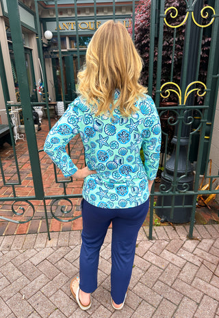 Lulu B Gingham Seafoam Shells V-Neck Top