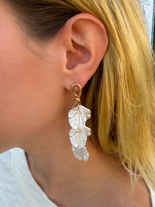 Gold and Pearl Shell Dangle Earrings
