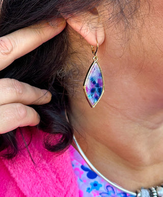 Gold Purple Posies Drop Earrings