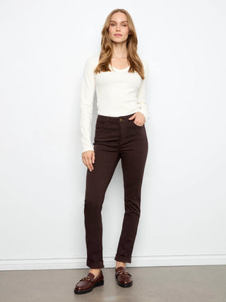 Charlie B Cuffed Hem Twill Jeans in Coffee
