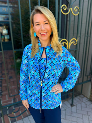 Beachtime by Lulu B Blue Window Pane Full Zip Jacket