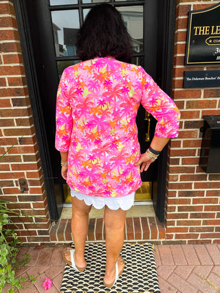 Lulu B Pink Palm Tree Button Tunic