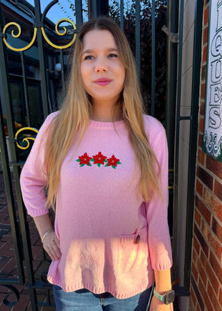 Lulu B Seaglass Pink Poinsettia Chenille Sweater