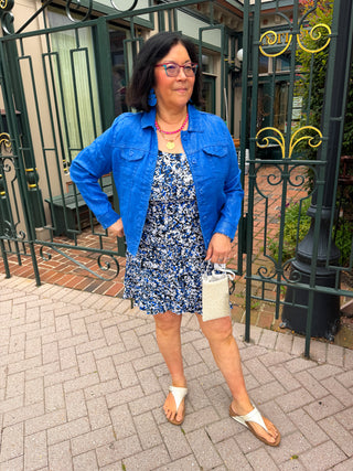 Lulu B Blue Metallic Linen Jacket