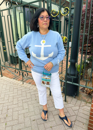 Women's Lewes Periwinkle Anchor Cotton Sweater