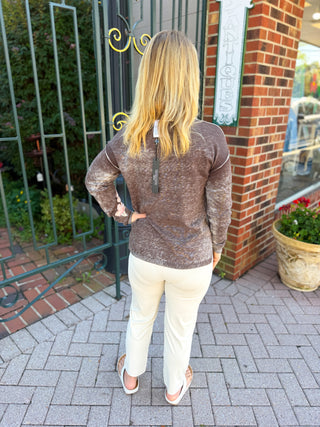 Charlie B Reversible Floral V-Neck Sweater in Coffee
