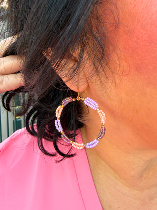 Lilac and Orange Beaded Earring