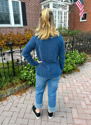 EverStretch Straight Capri with Bottom Embroidery Medium Denim