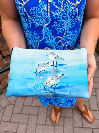 Watercolor Three Sandpiper Crossbody Bag