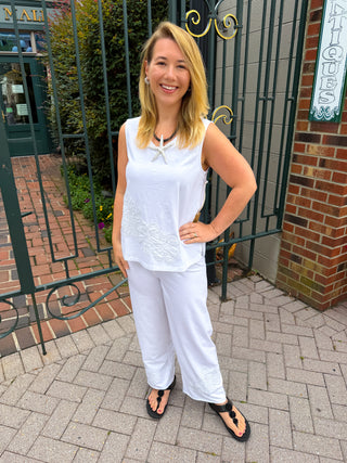 Escape by Habitat White Flower Embroidered Pocket Flood Pant