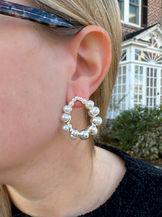 Silver Pearl Bubble Hoop Earrings