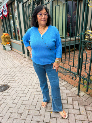 Lulu B Bright Periwinkle Mini Button Sweater