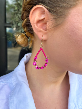 Pink Flower Teardrop Earrings