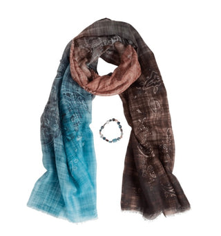 Blue Paisley Knit Scarf + Bracelet Set