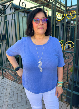 Escape by Habitat Baja Blue Cotton Seamed Elbow Tee