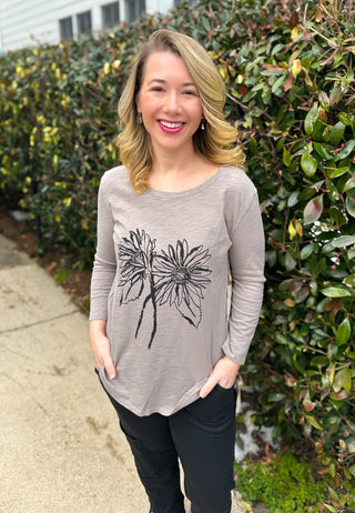 Escape by Habitat Fog Floral High Low Cotton Tee