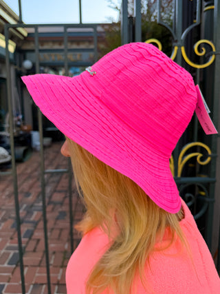 Lulu B Bright Hot Pink Ribbon Fabric Sun Hat