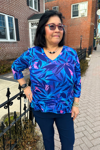 Tango Mango Vibrant Tropical Leaf Print Tulip Hem Top