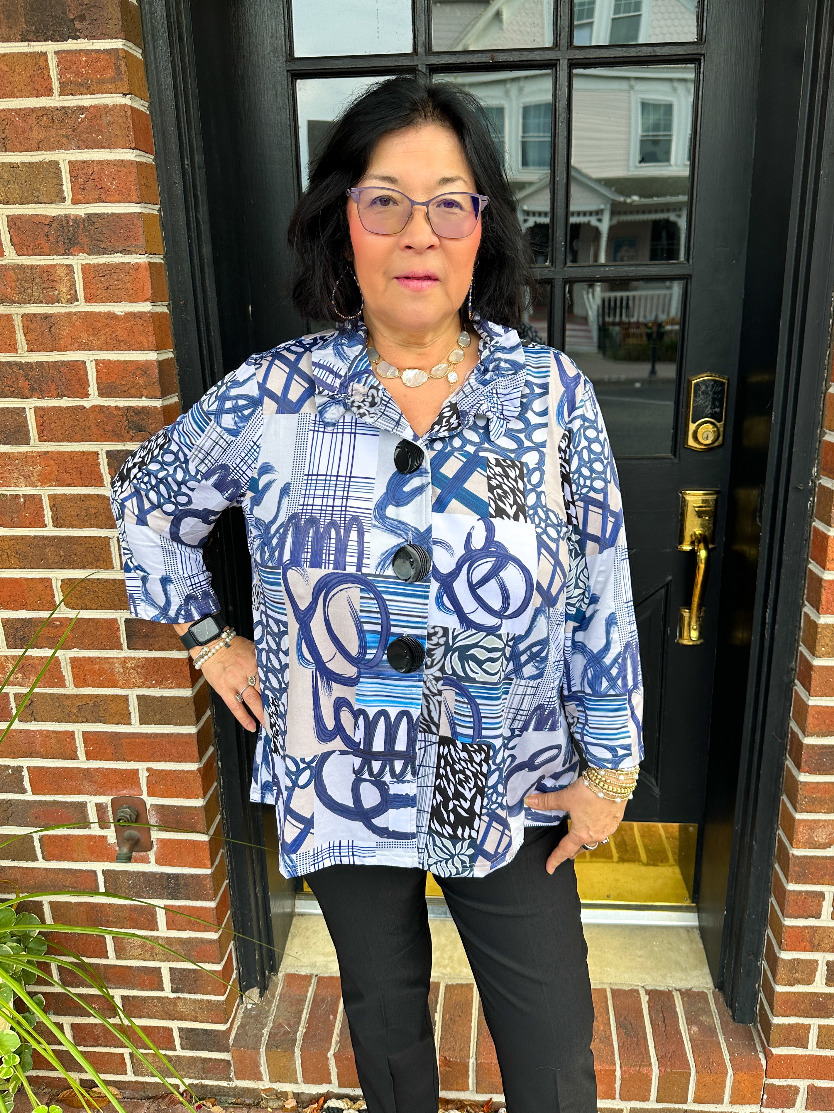 Nango⭐︎ Tango Mango Navy and Sand Wire Collar Swing Top – Blooming Boutique