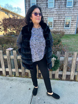 Cabrina Black Faux Fur Jacket with Puffer Sleeve