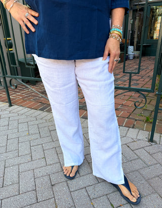 Lulu B White Side Slit Linen Pants with Pockets