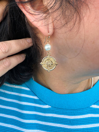 Pearl Compass Earrings