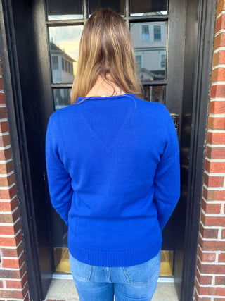 Lulu B Chic Royal Blue Cable Knit V-Neck Sweater