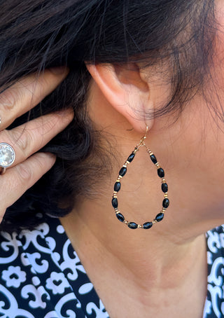 Black Beaded Teardrop Earrings