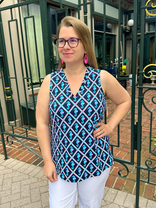 Lulu B Seahorse Lattice Sleeveless V-neck Tank