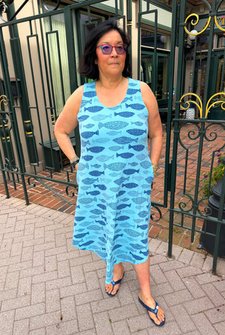 Cotton Lani Long Tank Dress with Pockets Tidepool Fish