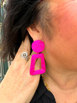 Wrapped Open Trapezoid Drop Earrings Fuchsia