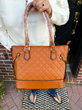 Camel Quilted Shoulder Handbag