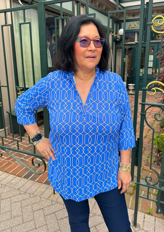 Lulu B Bright Periwinkle Lattice Button Tunic