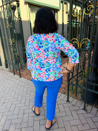 Lulu B Multicolor Dragonfly Crew Neck 3/4 Sleeve Top