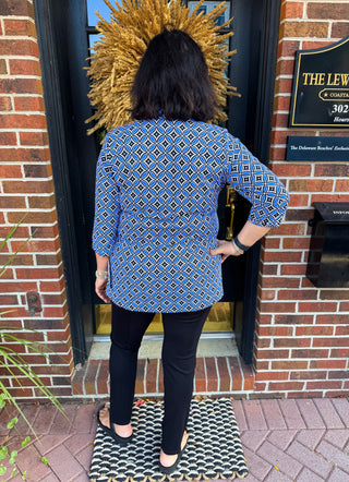 Lulu B Blue Geometric Button Tunic