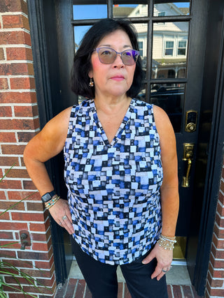 Beachtime by Lulu B Neutral Kaleidoscope Sleeveless V-neck Tank