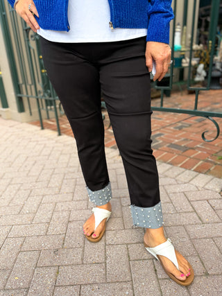 Lulu B Black Denim Cuff Pearl Pant