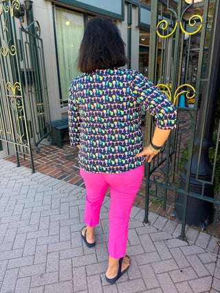 Lulu B Multicolor Cocktails V-Neck 3/4 Sleeve Top