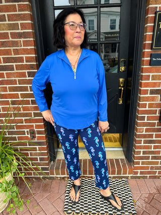 Lulu B Navy Seahorse Secret Pocket Capri Legging