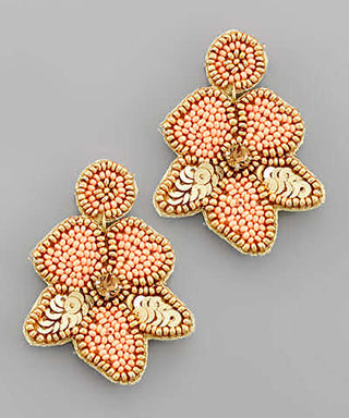 Seed Bead & Sequin Flower Earrings Peach