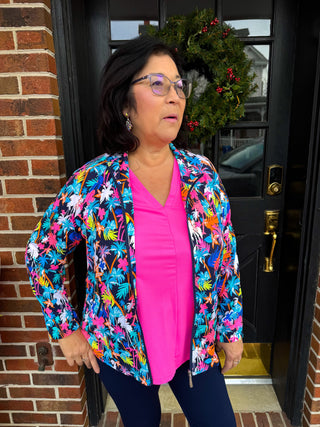 Beachtime by Lulu B Neon Floral Full Zip Jacket