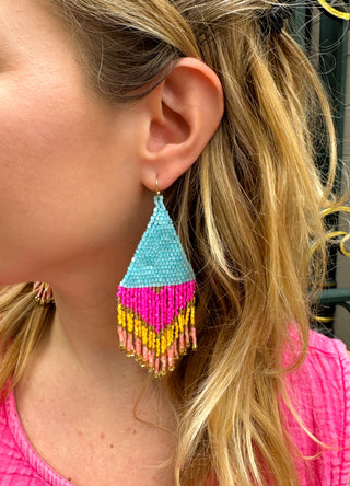 Pink and Blue Beaded Earrings